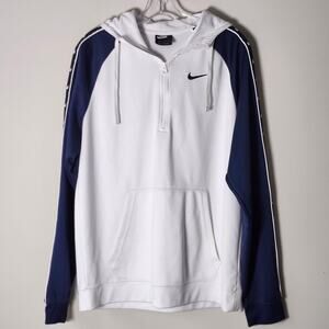 Nike 1/4 Zip Front White Long Sleeve Hooded Sweatshirt Men's L A0090